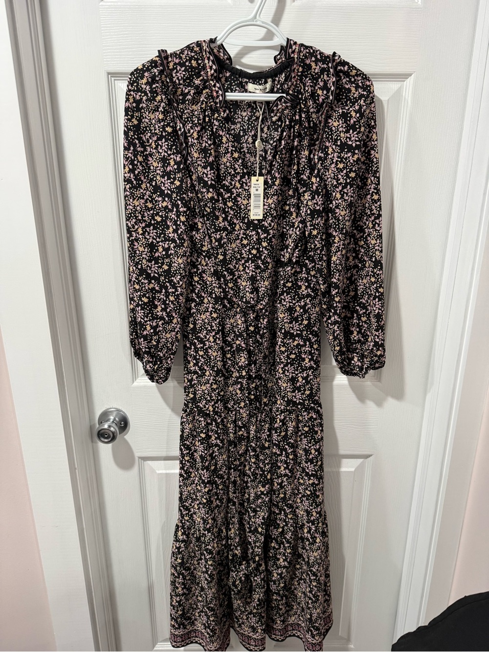 Max Studio Black Maxi Dress cottagecore, boho, Floral Print, size M